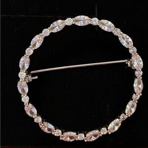 Vintage Silver Tone Crystal Brooch with Intricate Design